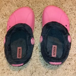 Pink fur lined Crocs